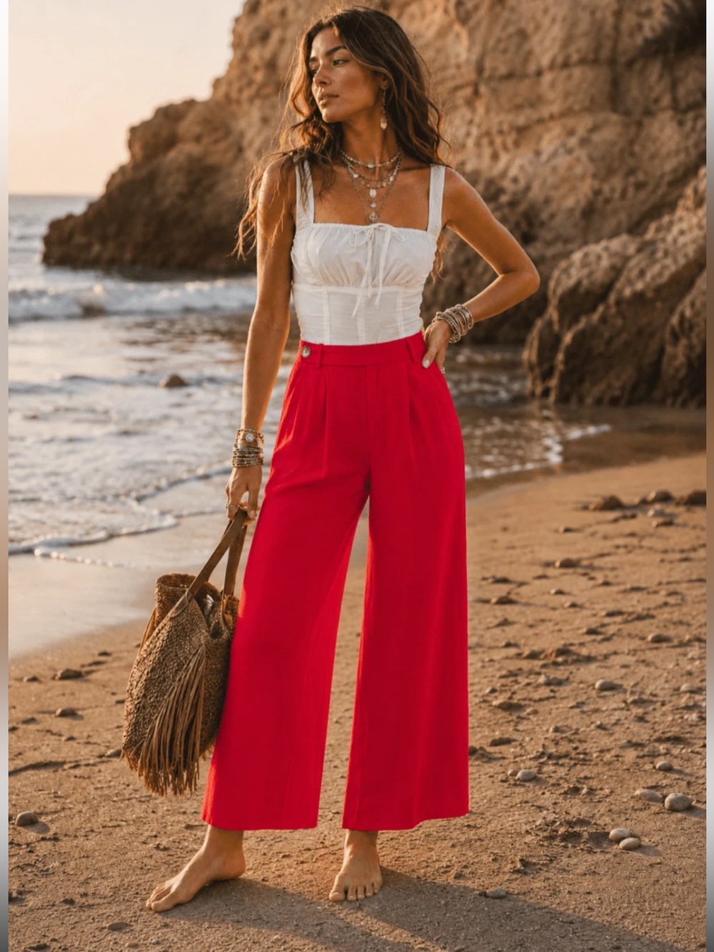 567. High-Waist Wide-Leg Pants in Red